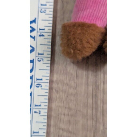 Vintage knee hugger Stuffed Dog Toy Pink Corduroy Overalls & Striped Shirt 15" - Picture 6 of 7